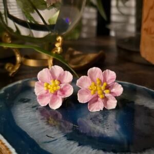 Dainty Antique Pink Earrings Denton Fine English China Flowers